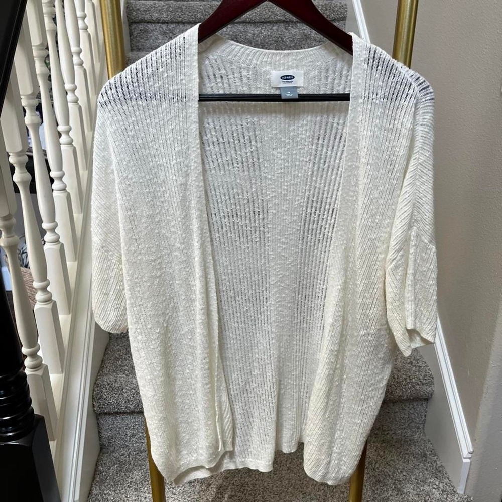 Ivory wrap textured fisherman open cardigan